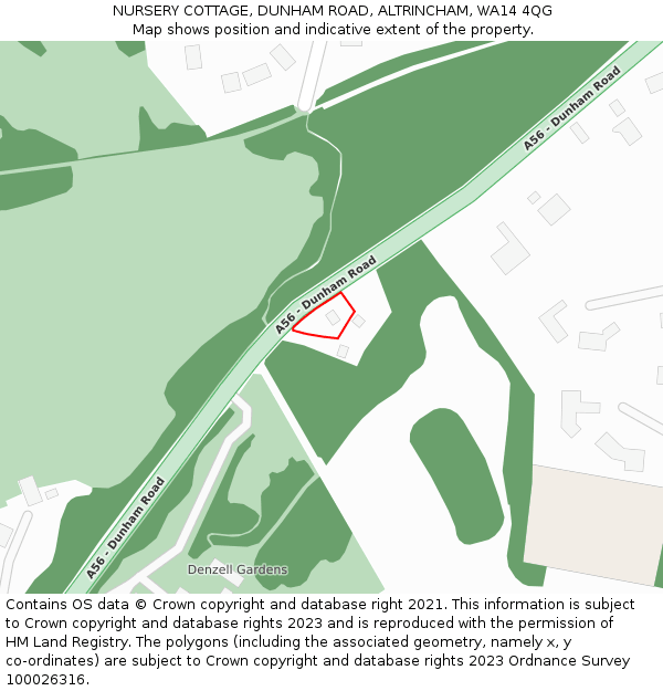 NURSERY COTTAGE, DUNHAM ROAD, ALTRINCHAM, WA14 4QG: Location map and indicative extent of plot