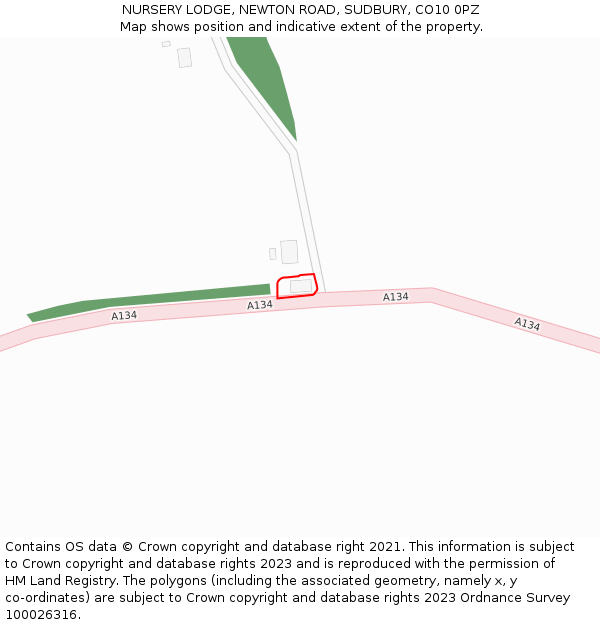 NURSERY LODGE, NEWTON ROAD, SUDBURY, CO10 0PZ: Location map and indicative extent of plot