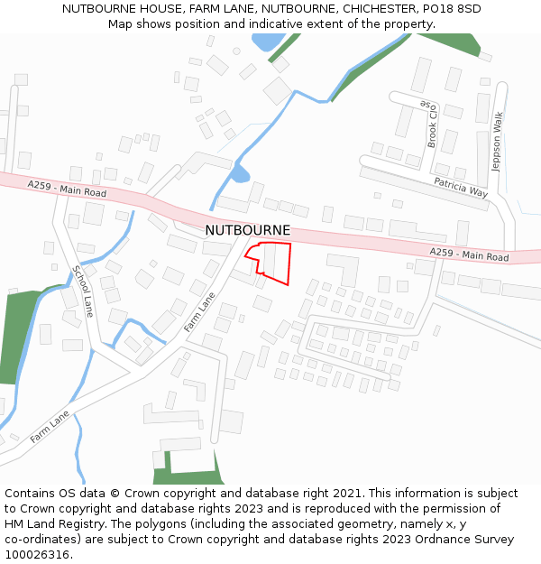 NUTBOURNE HOUSE, FARM LANE, NUTBOURNE, CHICHESTER, PO18 8SD: Location map and indicative extent of plot