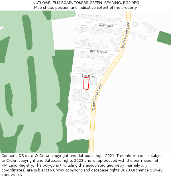 NUTLOWE, ELM ROAD, TOKERS GREEN, READING, RG4 9EG: Location map and indicative extent of plot