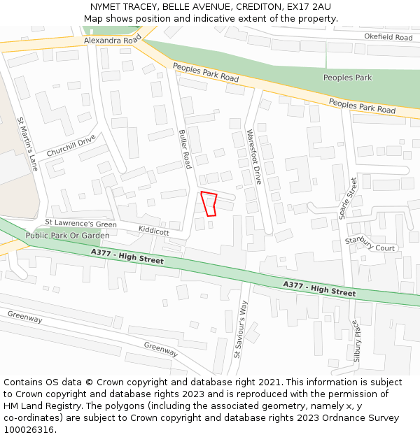 NYMET TRACEY, BELLE AVENUE, CREDITON, EX17 2AU: Location map and indicative extent of plot