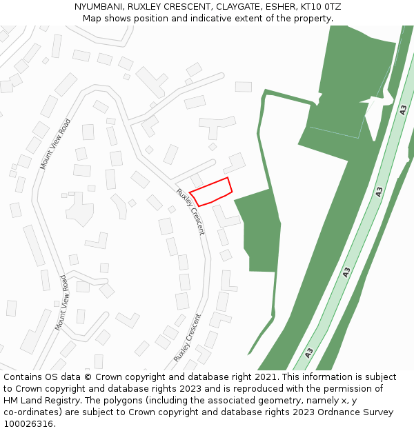 NYUMBANI, RUXLEY CRESCENT, CLAYGATE, ESHER, KT10 0TZ: Location map and indicative extent of plot