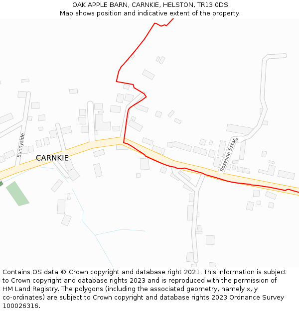 OAK APPLE BARN, CARNKIE, HELSTON, TR13 0DS: Location map and indicative extent of plot