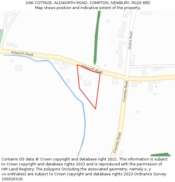 OAK COTTAGE, ALDWORTH ROAD, COMPTON, NEWBURY, RG20 6RD: Location map and indicative extent of plot