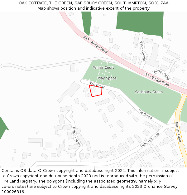 OAK COTTAGE, THE GREEN, SARISBURY GREEN, SOUTHAMPTON, SO31 7AA: Location map and indicative extent of plot