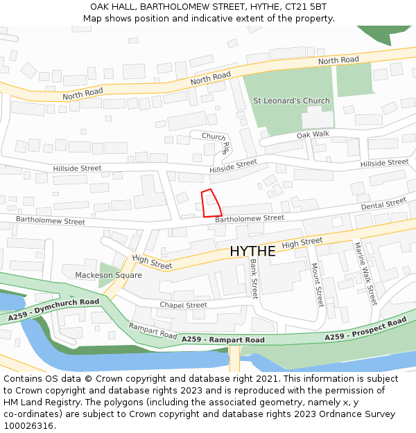 OAK HALL, BARTHOLOMEW STREET, HYTHE, CT21 5BT: Location map and indicative extent of plot