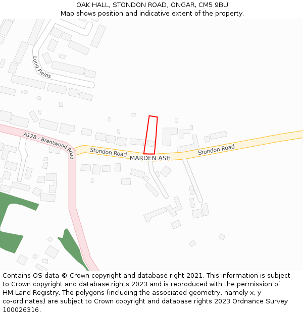 OAK HALL, STONDON ROAD, ONGAR, CM5 9BU: Location map and indicative extent of plot