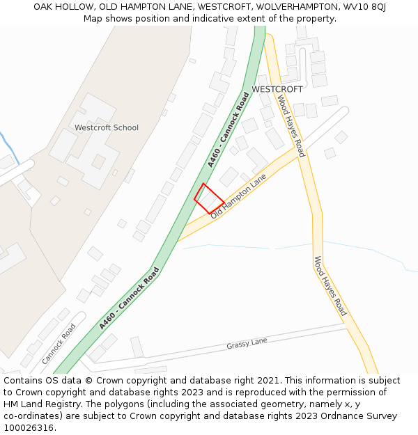 OAK HOLLOW, OLD HAMPTON LANE, WESTCROFT, WOLVERHAMPTON, WV10 8QJ: Location map and indicative extent of plot