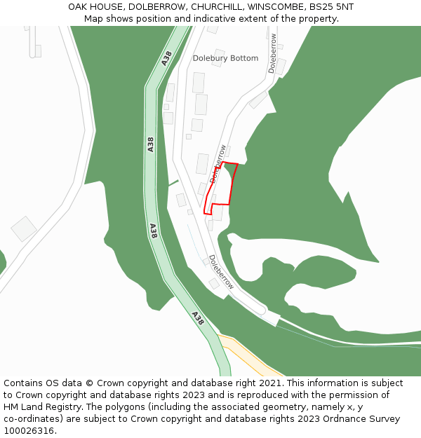 OAK HOUSE, DOLBERROW, CHURCHILL, WINSCOMBE, BS25 5NT: Location map and indicative extent of plot