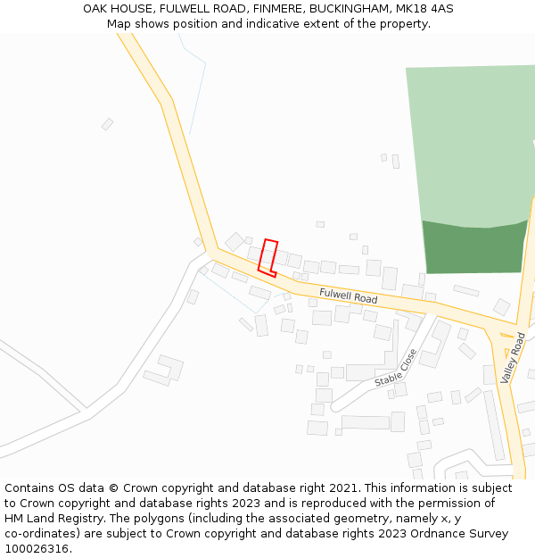 OAK HOUSE, FULWELL ROAD, FINMERE, BUCKINGHAM, MK18 4AS: Location map and indicative extent of plot