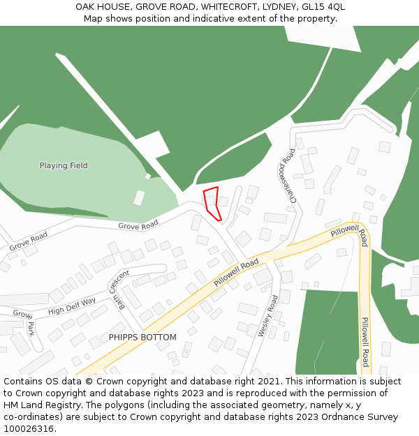 OAK HOUSE, GROVE ROAD, WHITECROFT, LYDNEY, GL15 4QL: Location map and indicative extent of plot