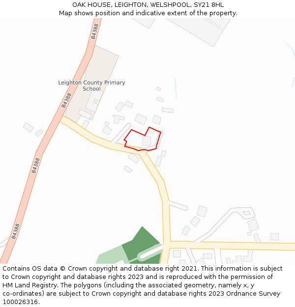 OAK HOUSE, LEIGHTON, WELSHPOOL, SY21 8HL: Location map and indicative extent of plot