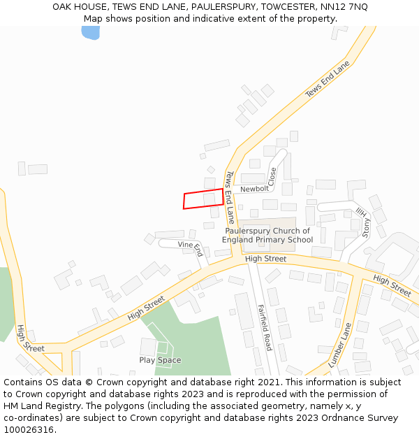 OAK HOUSE, TEWS END LANE, PAULERSPURY, TOWCESTER, NN12 7NQ: Location map and indicative extent of plot