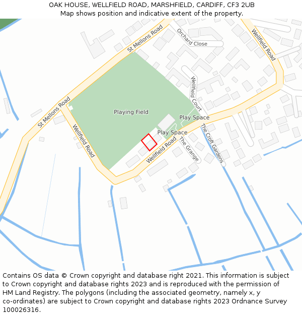 OAK HOUSE, WELLFIELD ROAD, MARSHFIELD, CARDIFF, CF3 2UB: Location map and indicative extent of plot
