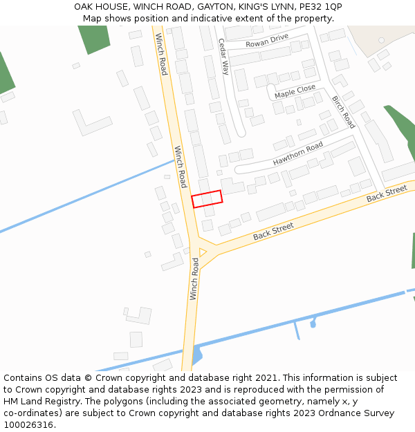 OAK HOUSE, WINCH ROAD, GAYTON, KING'S LYNN, PE32 1QP: Location map and indicative extent of plot
