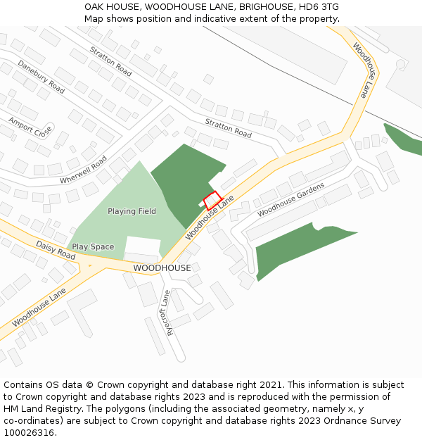 OAK HOUSE, WOODHOUSE LANE, BRIGHOUSE, HD6 3TG: Location map and indicative extent of plot
