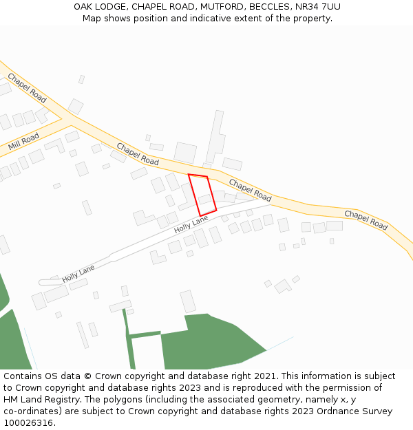OAK LODGE, CHAPEL ROAD, MUTFORD, BECCLES, NR34 7UU: Location map and indicative extent of plot