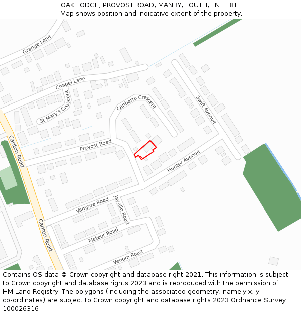 OAK LODGE, PROVOST ROAD, MANBY, LOUTH, LN11 8TT: Location map and indicative extent of plot