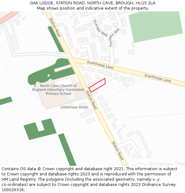 OAK LODGE, STATION ROAD, NORTH CAVE, BROUGH, HU15 2LA: Location map and indicative extent of plot