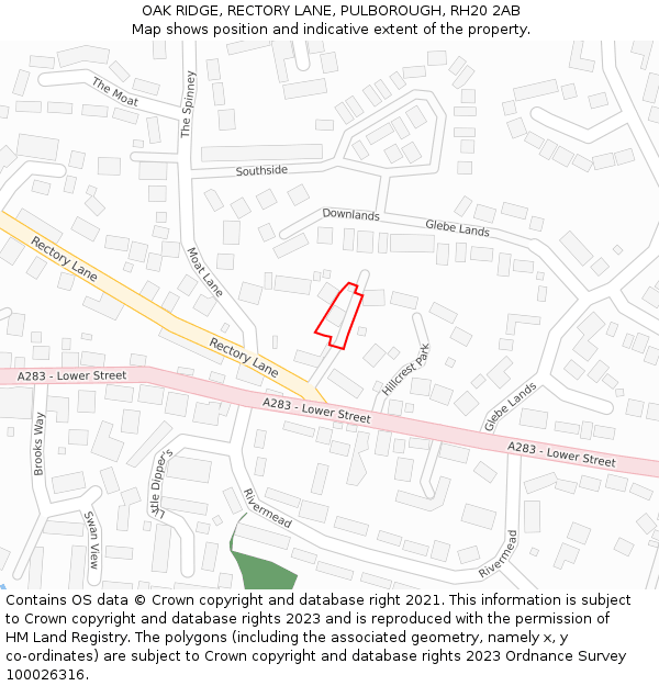 OAK RIDGE, RECTORY LANE, PULBOROUGH, RH20 2AB: Location map and indicative extent of plot