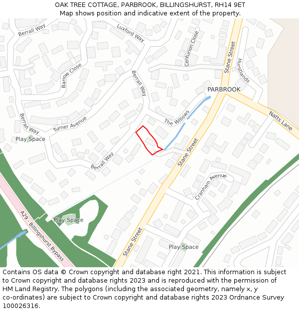 OAK TREE COTTAGE, PARBROOK, BILLINGSHURST, RH14 9ET: Location map and indicative extent of plot