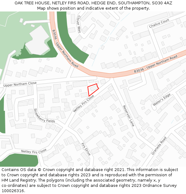 OAK TREE HOUSE, NETLEY FIRS ROAD, HEDGE END, SOUTHAMPTON, SO30 4AZ: Location map and indicative extent of plot