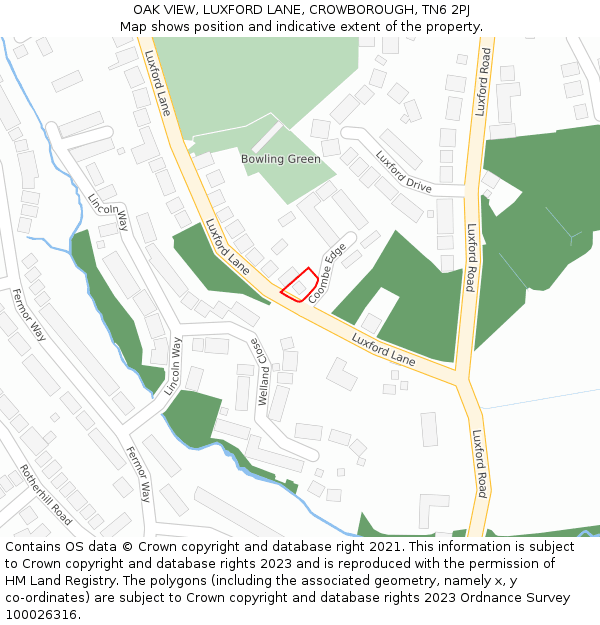 OAK VIEW, LUXFORD LANE, CROWBOROUGH, TN6 2PJ: Location map and indicative extent of plot