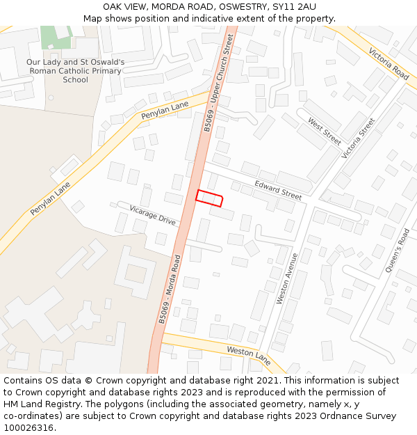 OAK VIEW, MORDA ROAD, OSWESTRY, SY11 2AU: Location map and indicative extent of plot