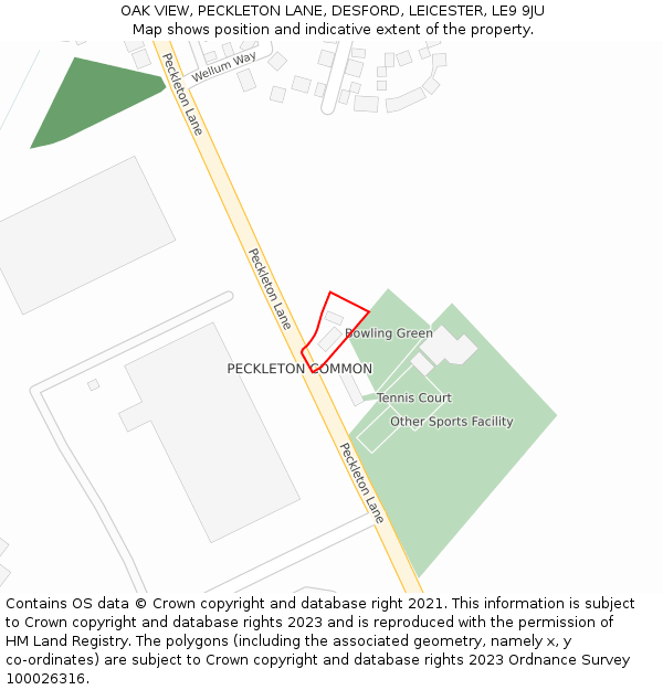 OAK VIEW, PECKLETON LANE, DESFORD, LEICESTER, LE9 9JU: Location map and indicative extent of plot
