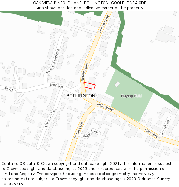 OAK VIEW, PINFOLD LANE, POLLINGTON, GOOLE, DN14 0DR: Location map and indicative extent of plot