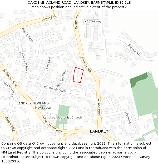 OAKDENE, ACLAND ROAD, LANDKEY, BARNSTAPLE, EX32 0LB: Location map and indicative extent of plot