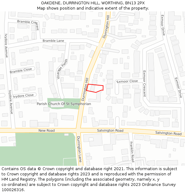 OAKDENE, DURRINGTON HILL, WORTHING, BN13 2PX: Location map and indicative extent of plot
