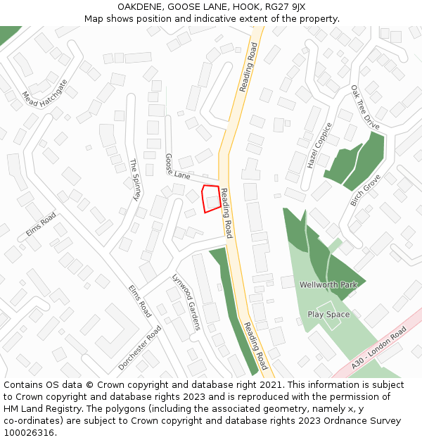 OAKDENE, GOOSE LANE, HOOK, RG27 9JX: Location map and indicative extent of plot