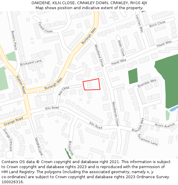 OAKDENE, KILN CLOSE, CRAWLEY DOWN, CRAWLEY, RH10 4JX: Location map and indicative extent of plot
