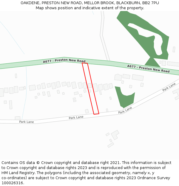 OAKDENE, PRESTON NEW ROAD, MELLOR BROOK, BLACKBURN, BB2 7PU: Location map and indicative extent of plot