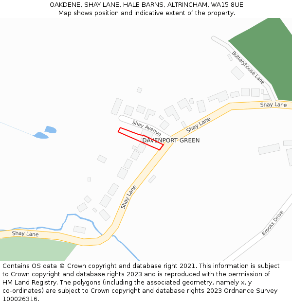 OAKDENE, SHAY LANE, HALE BARNS, ALTRINCHAM, WA15 8UE: Location map and indicative extent of plot
