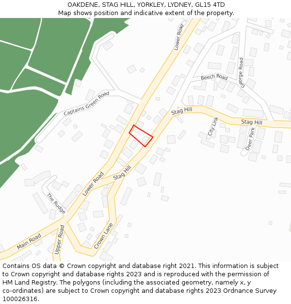OAKDENE, STAG HILL, YORKLEY, LYDNEY, GL15 4TD: Location map and indicative extent of plot