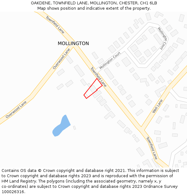 OAKDENE, TOWNFIELD LANE, MOLLINGTON, CHESTER, CH1 6LB: Location map and indicative extent of plot