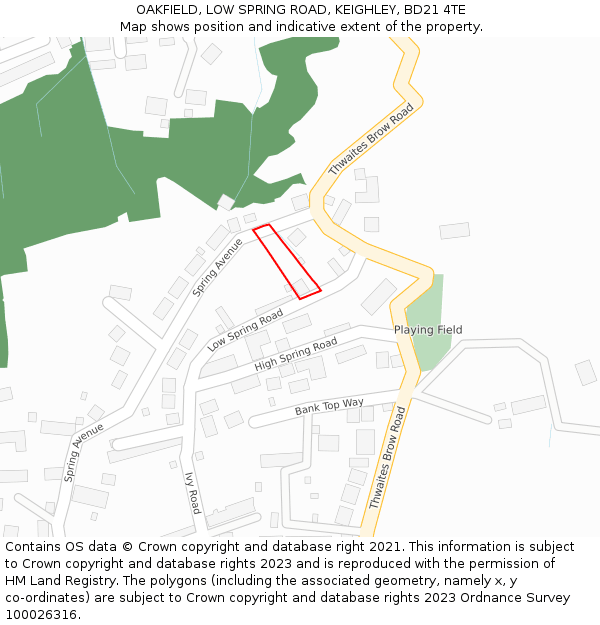 OAKFIELD, LOW SPRING ROAD, KEIGHLEY, BD21 4TE: Location map and indicative extent of plot