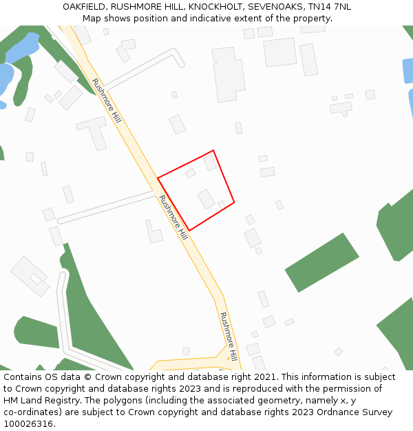 OAKFIELD, RUSHMORE HILL, KNOCKHOLT, SEVENOAKS, TN14 7NL: Location map and indicative extent of plot