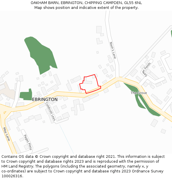 OAKHAM BARN, EBRINGTON, CHIPPING CAMPDEN, GL55 6NL: Location map and indicative extent of plot