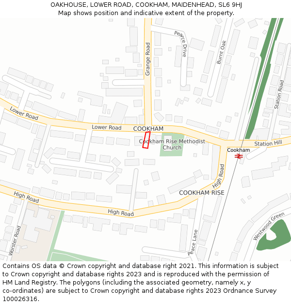 OAKHOUSE, LOWER ROAD, COOKHAM, MAIDENHEAD, SL6 9HJ: Location map and indicative extent of plot