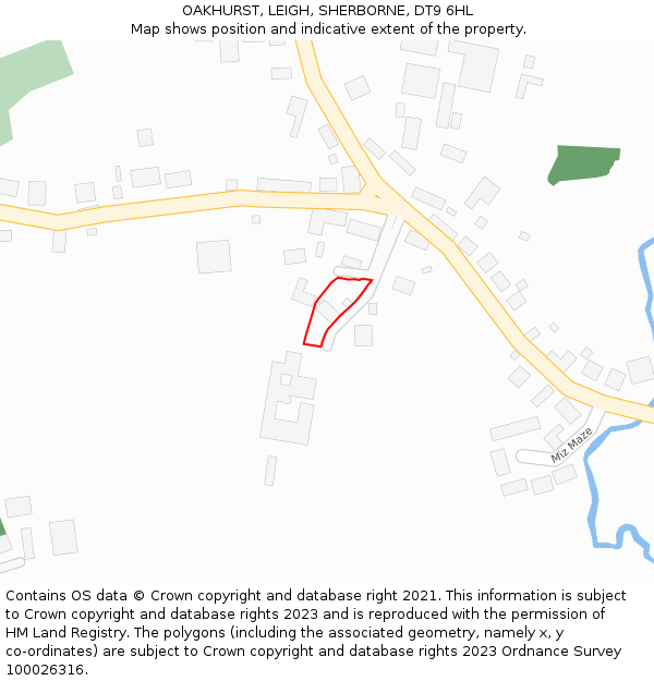 OAKHURST, LEIGH, SHERBORNE, DT9 6HL: Location map and indicative extent of plot