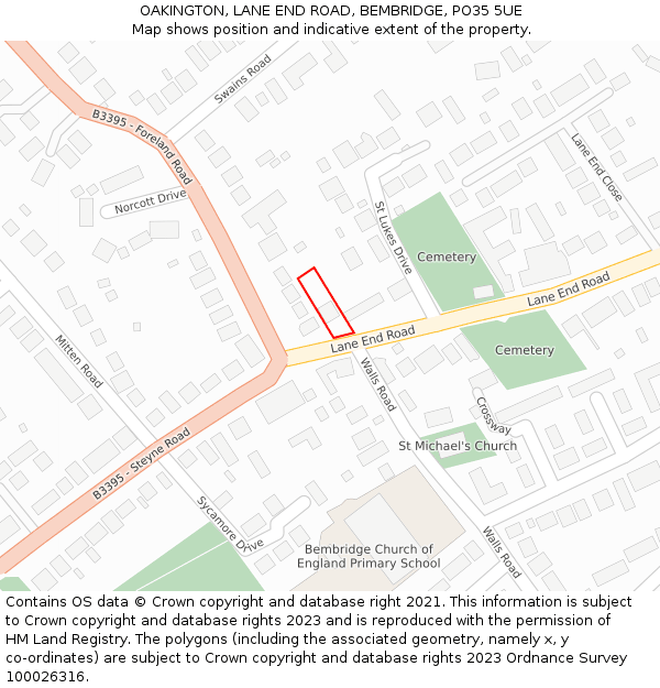 OAKINGTON, LANE END ROAD, BEMBRIDGE, PO35 5UE: Location map and indicative extent of plot