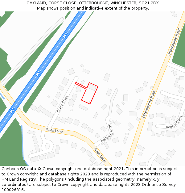 OAKLAND, COPSE CLOSE, OTTERBOURNE, WINCHESTER, SO21 2DX: Location map and indicative extent of plot