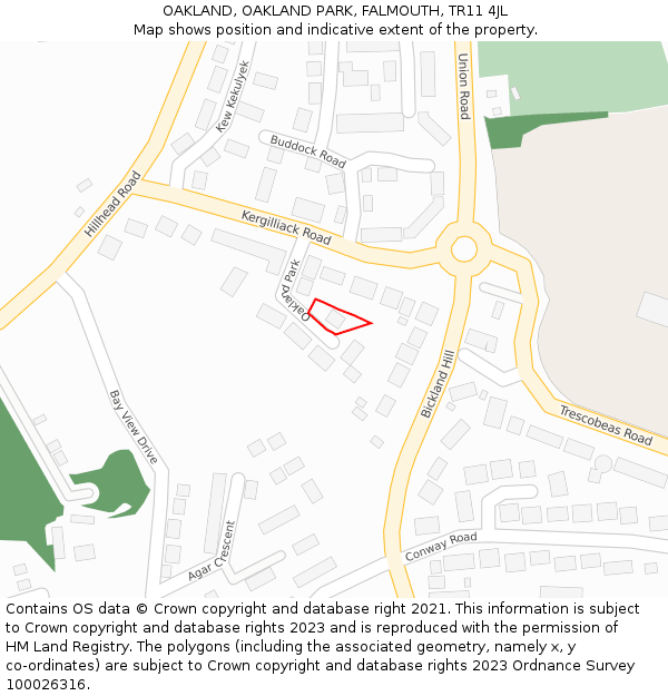 OAKLAND, OAKLAND PARK, FALMOUTH, TR11 4JL: Location map and indicative extent of plot
