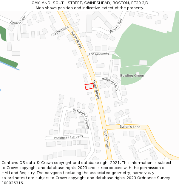 OAKLAND, SOUTH STREET, SWINESHEAD, BOSTON, PE20 3JD: Location map and indicative extent of plot