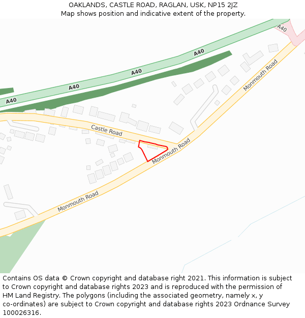 OAKLANDS, CASTLE ROAD, RAGLAN, USK, NP15 2JZ: Location map and indicative extent of plot
