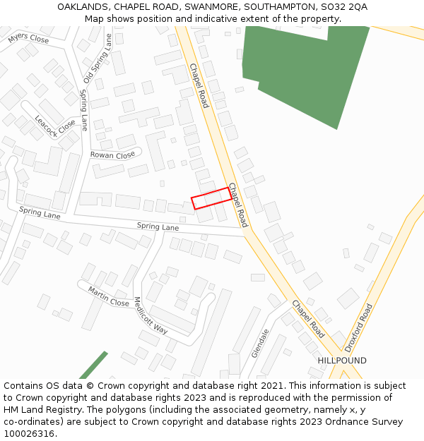 OAKLANDS, CHAPEL ROAD, SWANMORE, SOUTHAMPTON, SO32 2QA: Location map and indicative extent of plot