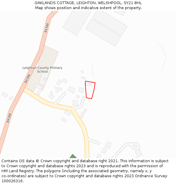 OAKLANDS COTTAGE, LEIGHTON, WELSHPOOL, SY21 8HL: Location map and indicative extent of plot